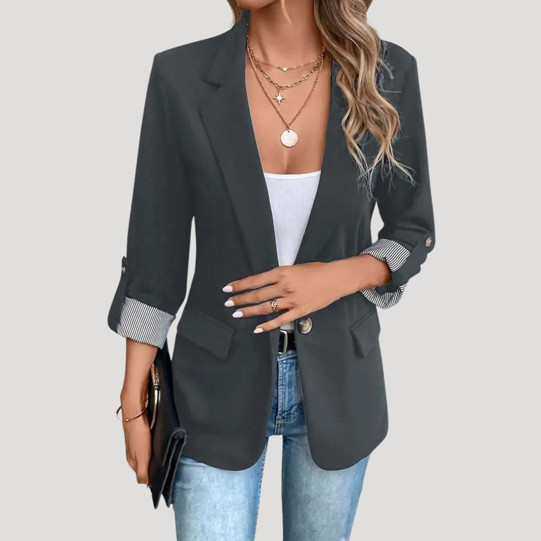 Women's - Tailored Blazer - Classic Style with Roll-Up Sleeves