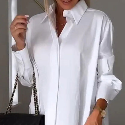 Women's - Elegant Lapel Shirt - Timeless Style - Versatile Cotton Blend - Perfect for Any Occasion