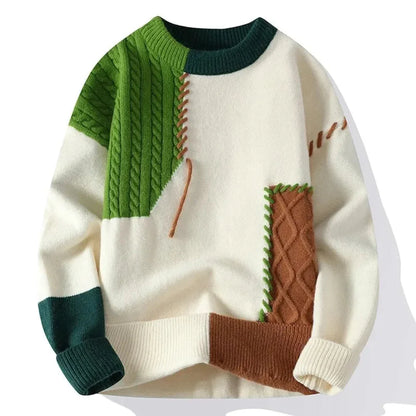 Men's - Patchwork Sweater - Vintage Knit Style