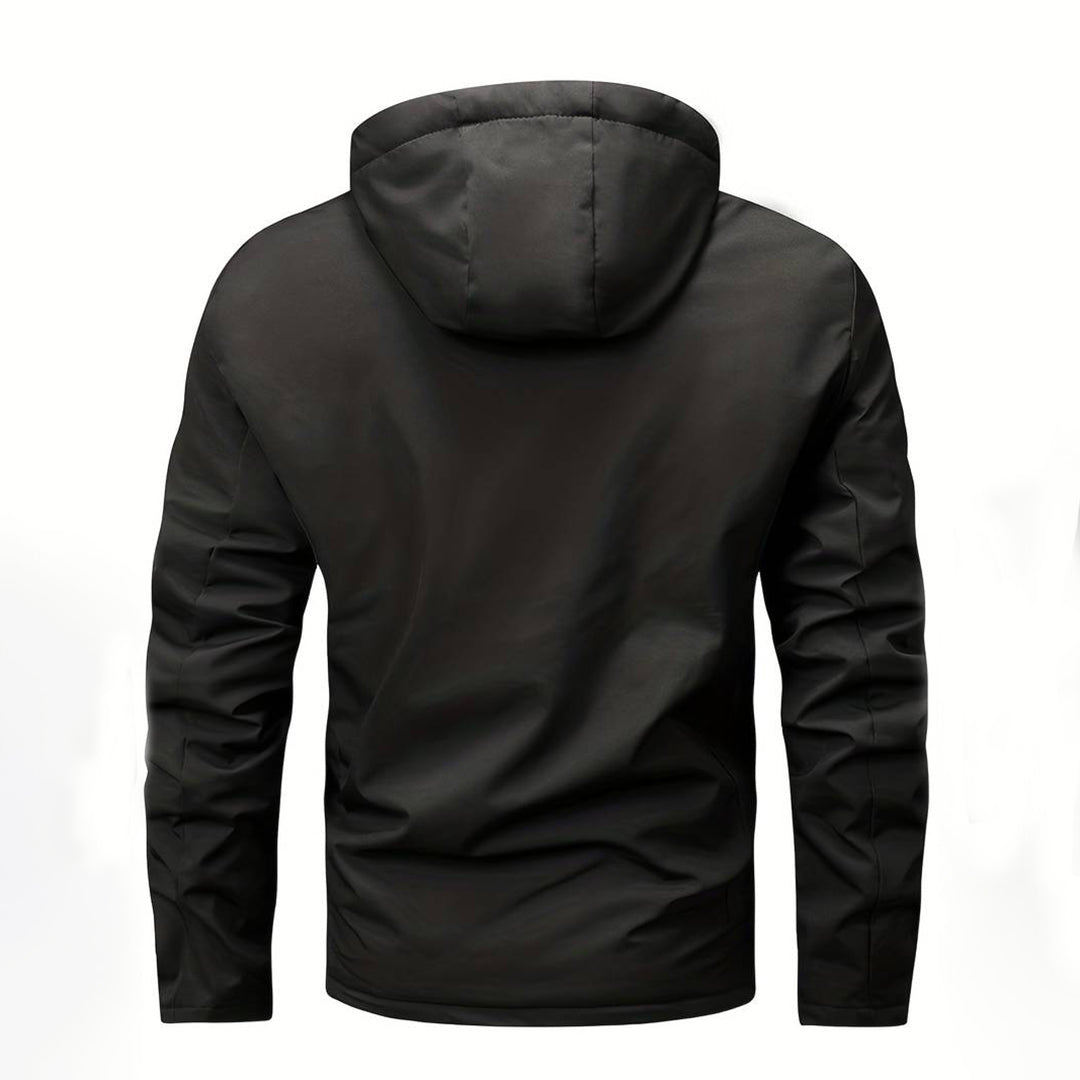 Men's - Cosy Black Windbreaker - Warm Lining Detail