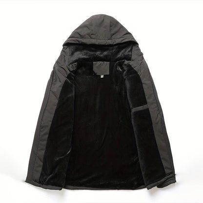 Men's - Cosy Black Windbreaker - Warm Lining Detail