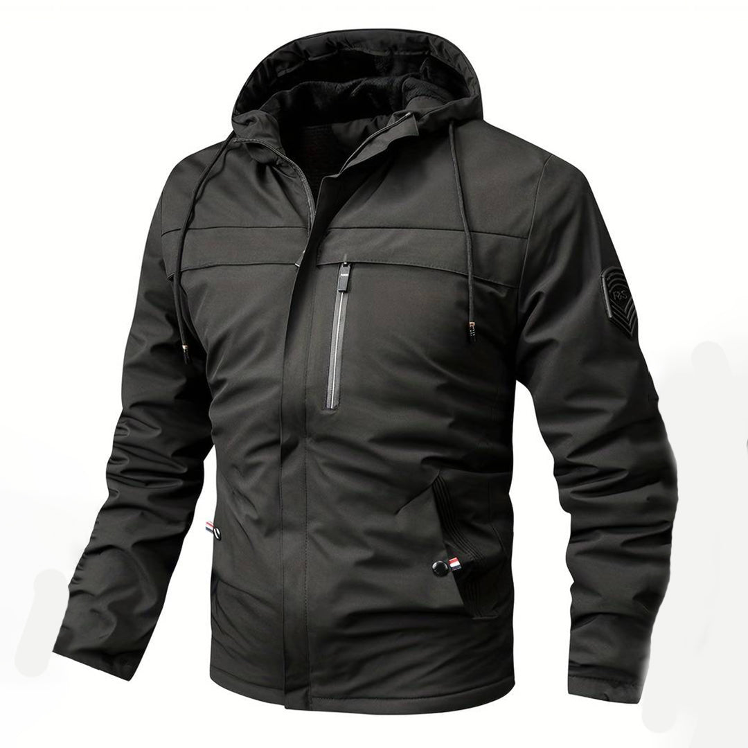 Men's - Cosy Black Windbreaker - Warm Lining Detail