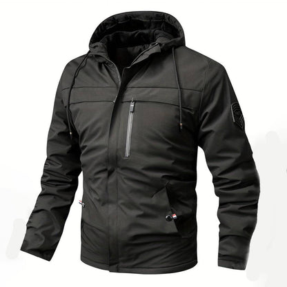 Men's - Cosy Black Windbreaker - Warm Lining Detail
