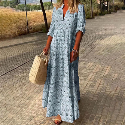 Women's - Elegant Boho Maxi Dress - Flowing Style