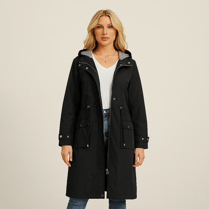 Women's - Waterproof Trench Coat with Hood - Stylish & Functional Outerwear