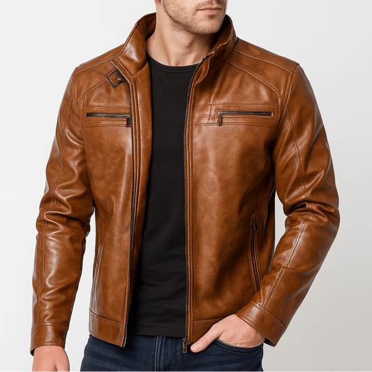 Men's - Biker Jacket - Black & Brown - Stylish Leather Outerwear