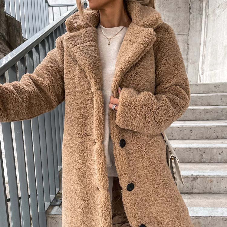 Women's - Teddy Coat - Warm Long Plus Size Outerwear for Cosy Style