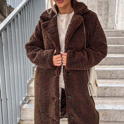 Women's - Teddy Coat - Warm Long Plus Size Outerwear for Cosy Style