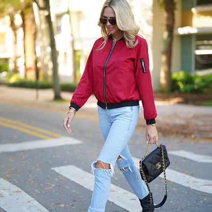 Women's - Casual Bomber Jacket - Stylish Comfort for Everyday Wear