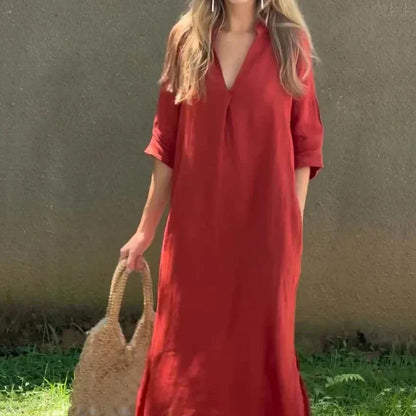 Women's - Elegant V-Neck Dress - Chic Style & Comfort
