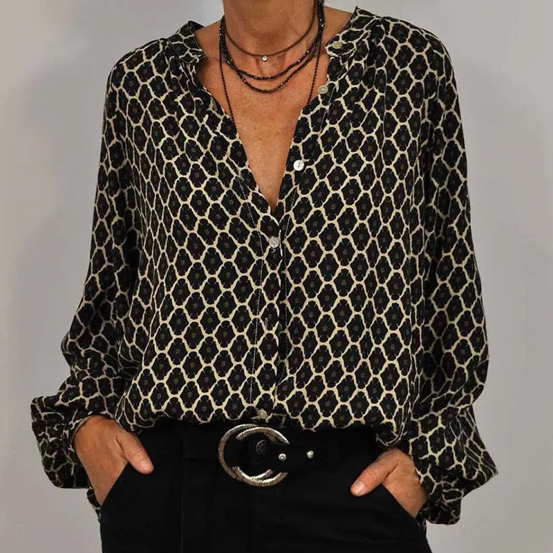Women's - Elegant V-Neck Blouse - Lightweight Spring Fabric - Chic Fashion Top for Effortless Style