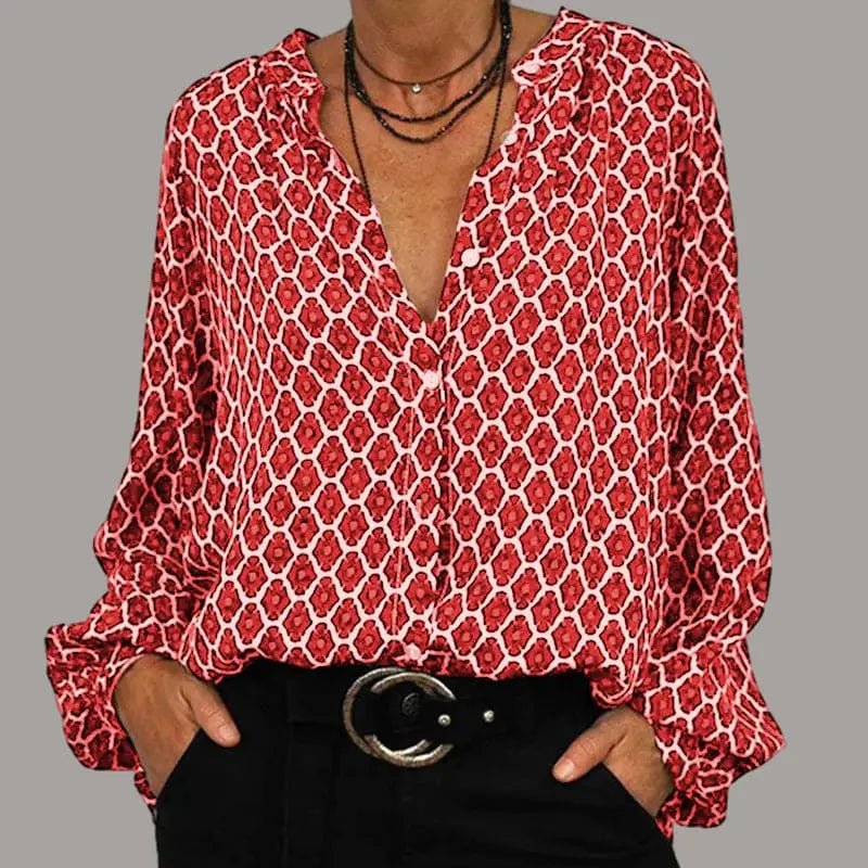 Women's - Elegant V-Neck Blouse - Lightweight Spring Fabric - Chic Fashion Top for Effortless Style