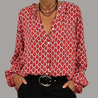 Women's - Elegant V-Neck Blouse - Lightweight Spring Fabric - Chic Fashion Top for Effortless Style