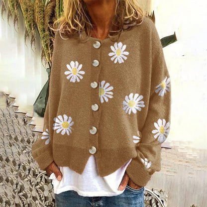 Women's - Knitted Jumper - Floral Long Sleeve