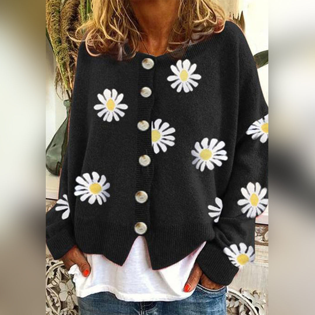 Women's - Knitted Jumper - Floral Long Sleeve
