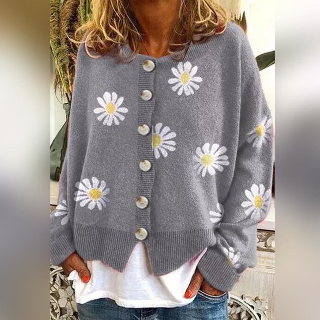 Women's - Knitted Jumper - Floral Long Sleeve