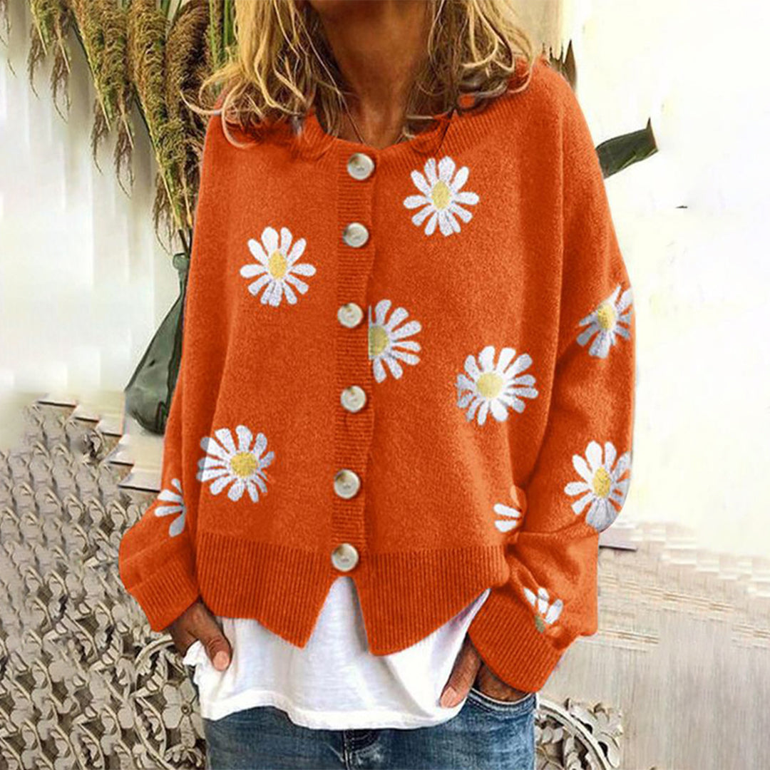 Women's - Knitted Jumper - Floral Long Sleeve