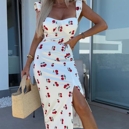 Women's - Elegant Floral Midi Dress - Summer Fashion