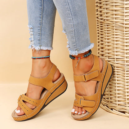 Women's - Casual Wedge Sandals - Adjustable Straps