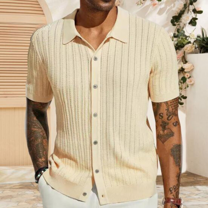 Men's - Casual Button-Down Shirt - Soft Ribbed Texture