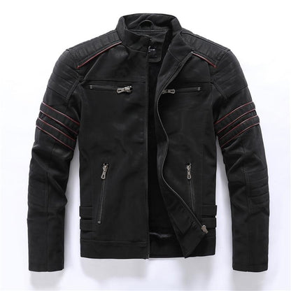 Men's - Motorbike Jacket - High-Quality Leather with Stand-Up Collar