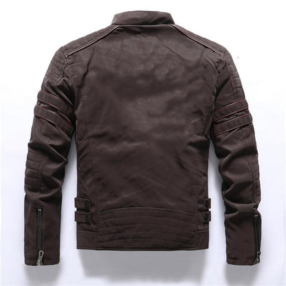 Men's - Motorbike Jacket - High-Quality Leather with Stand-Up Collar