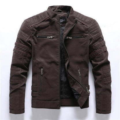 Men's - Motorbike Jacket - High-Quality Leather with Stand-Up Collar