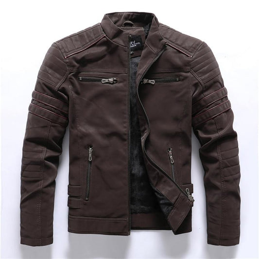 Men's - Motorbike Jacket - High-Quality Leather with Stand-Up Collar