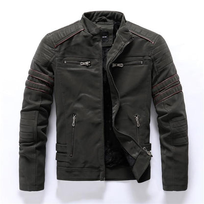 Men's - Motorbike Jacket - High-Quality Leather with Stand-Up Collar