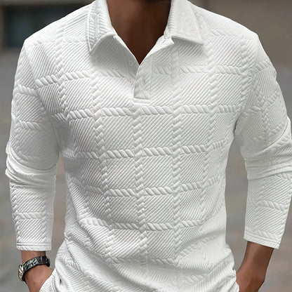 Men's - Knitted Jacquard Polo Shirt - Stylish Comfort