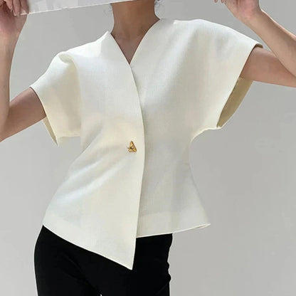 Women's - V-Neck Button-Down Blouse – Lightweight