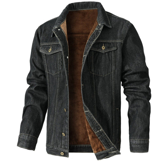 Men's - Fleece Lined Denim Jacket - Warm & Stylish Outerwear for Cold Weather