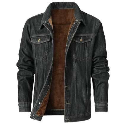 Men's - Fleece Lined Denim Jacket - Warm & Stylish Outerwear for Cold Weather