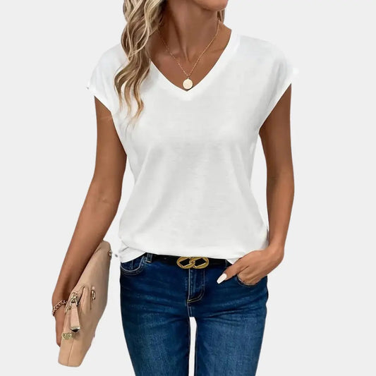 Women's - Chic Casual V-Neck Top - Soft Fabric - Versatile Women's Fashion for Everyday Style - Perfect for Any Occasion