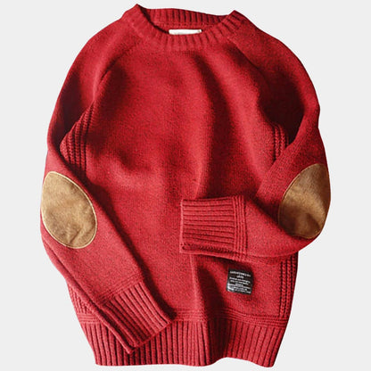 Men's - Cashmere Knitted Sweater - Cosy Winter Style with Elbow Patches