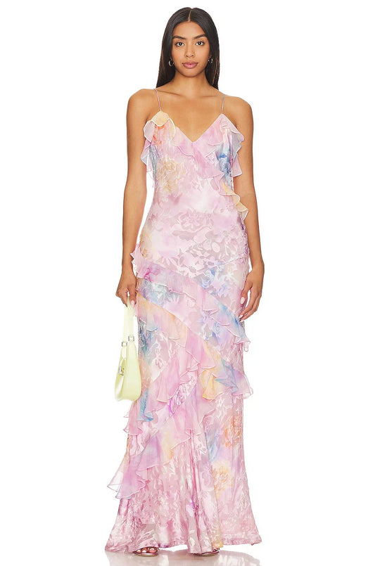 Women's - Ruffled Long Dress - Elegant Flowing Style - Perfect for Special Occasions and Casual Outings