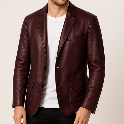 Men's - Faux Leather Jacket - Button-Up with Lapel
