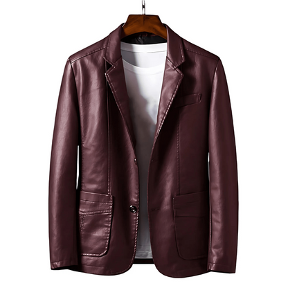Men's - Faux Leather Jacket - Button-Up with Lapel