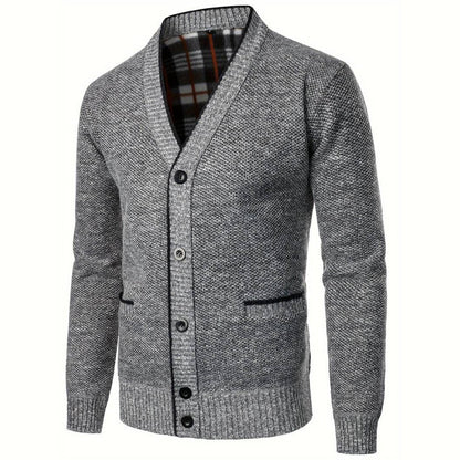 Men's - V-Neck Cardigan - Plaid Lining & Pockets