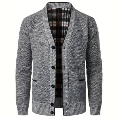 Men's - V-Neck Cardigan - Plaid Lining & Pockets