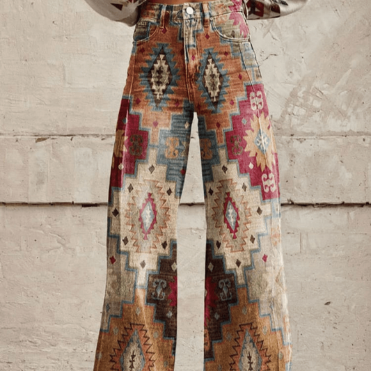 Women's - Chic Wide-Leg Pants - Lightweight Fabric - Vintage-Inspired Bohemian Style - Effortless Fashion Essential