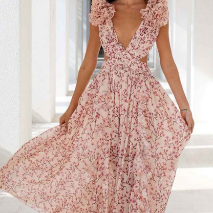 Women's - Floral Maxi Dress - Elegant Style