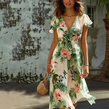 Women's - Floral Summer Dress  - Lightweight Fabric