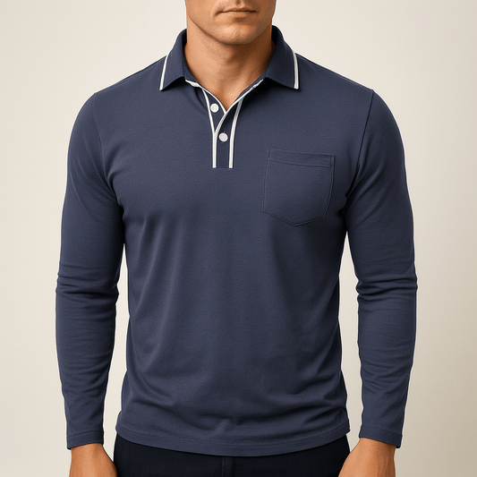 Men - Shirt - Polo Collar - Long Sleeve Fit