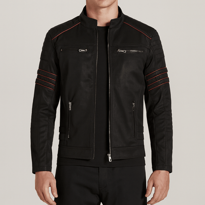 Men's - Biker Jacket - Stylish Zip Closure Design
