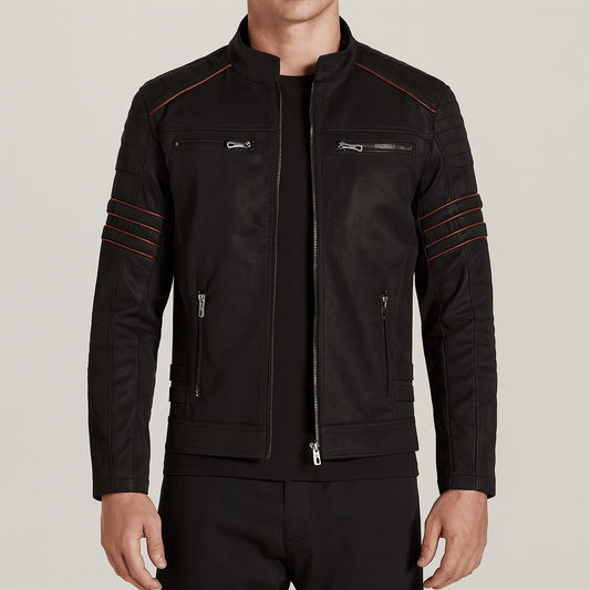 Men's - Biker Jacket - Stylish Zip Closure Design