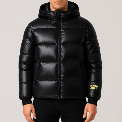 Men's - Black Hooded Puffer Jacket - Warm Winter Wear
