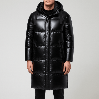 Men's - Black Long Jacket with Hood for Winter