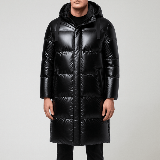 Men's - Black Long Jacket with Hood for Winter