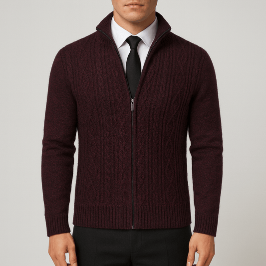 Men's - Cable-Knit Zip-Up Cardigan - High Collar